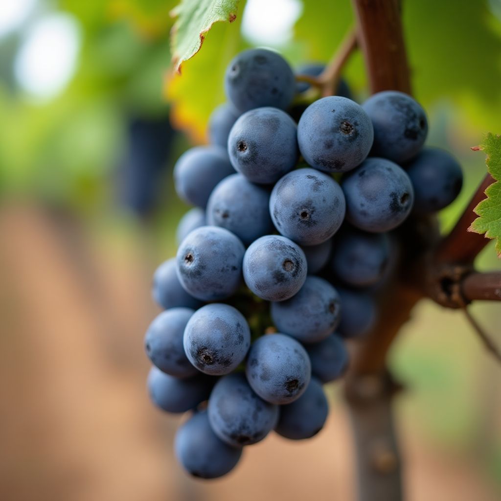 Detalle de uvas Malbec en la vid