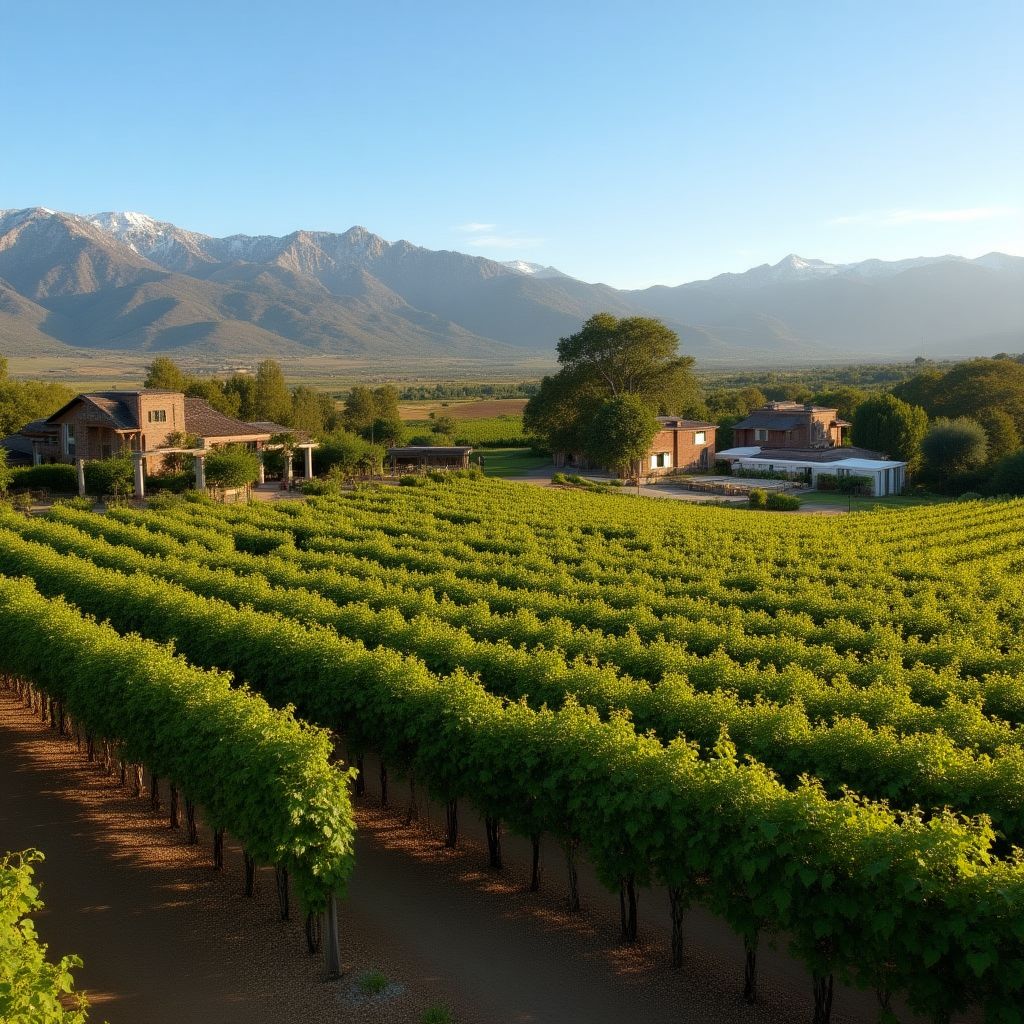 Viñedos de alta gama en Mendoza con la cordillera de los Andes al fondo